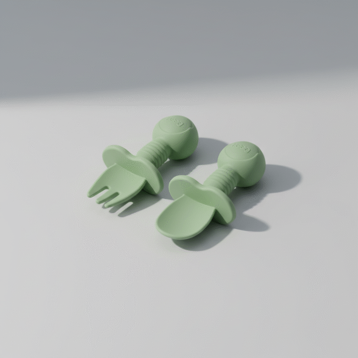 Kids Silicone Spoon & Fork Set – Green (1)