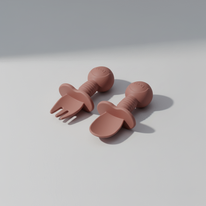 Kids Silicone Spoon & Fork Set – Red (1)