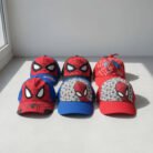 Vibrant red and blue Spiderman kids hat with web pattern and superhero face, red blue Spiderman kids hat, available at Mint LB Zahle Lebanon