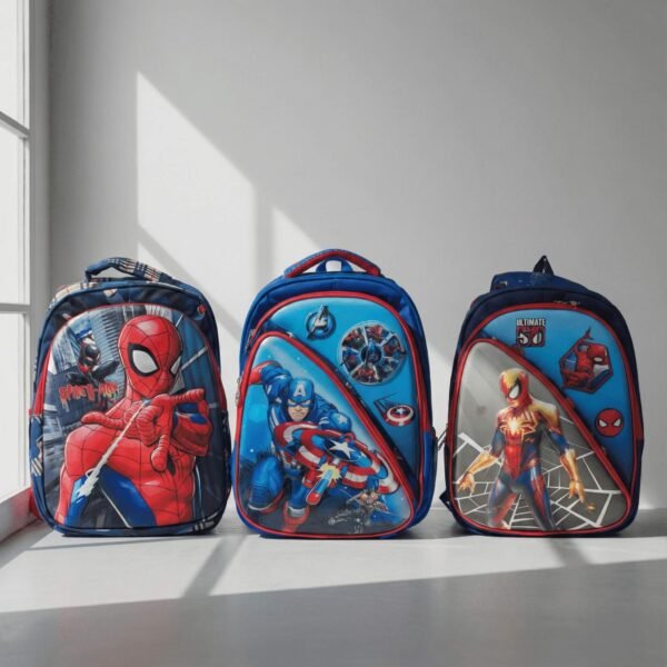 Vibrant blue superhero school bag with bold 3D panel and padded straps, available at Mint LB Zahle Lebanon