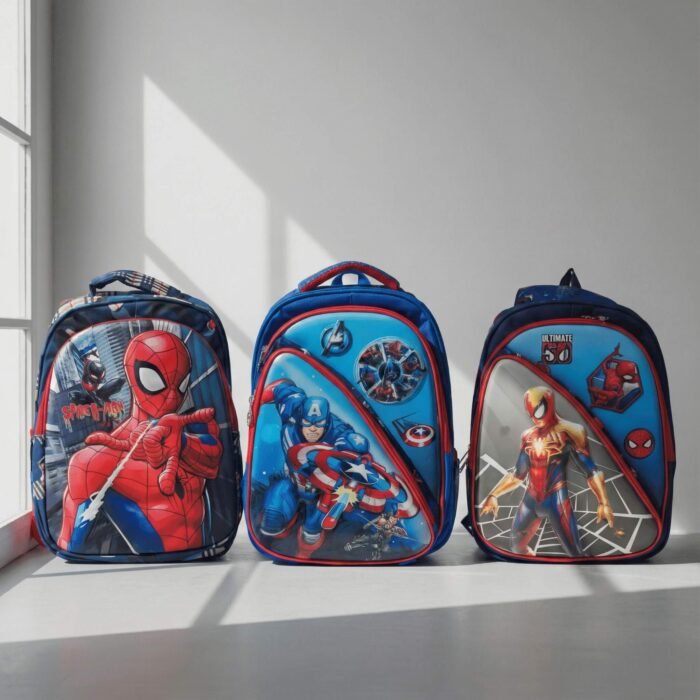 Vibrant blue superhero school bag with bold 3D panel and padded straps, available at Mint LB Zahle Lebanon
