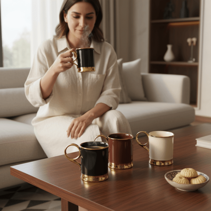 Luxury Ceramic Mug with Gold Accents – Premium Handle & Base (4)