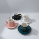 Marble Ceramic Coffee Cup Set (2 Cups + 2 Saucers) – Available in 4 Colors (2)