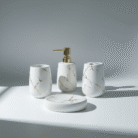 Marble-Inspired Ceramic Bathroom Set with Gold Accents – 4-Piece (2)