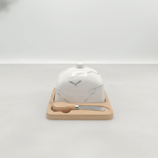 Premium White Marble-Effect Butter Dish – Elegant Breakfast Set