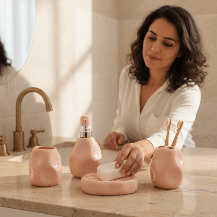 Organic Ceramic Bathroom Accessory Set – 4 Pieces (5)