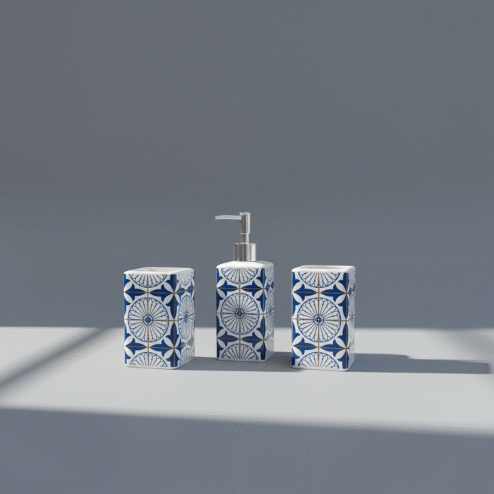 Patterned Ceramic Bathroom Accessory Set – 4 Pieces (2)
