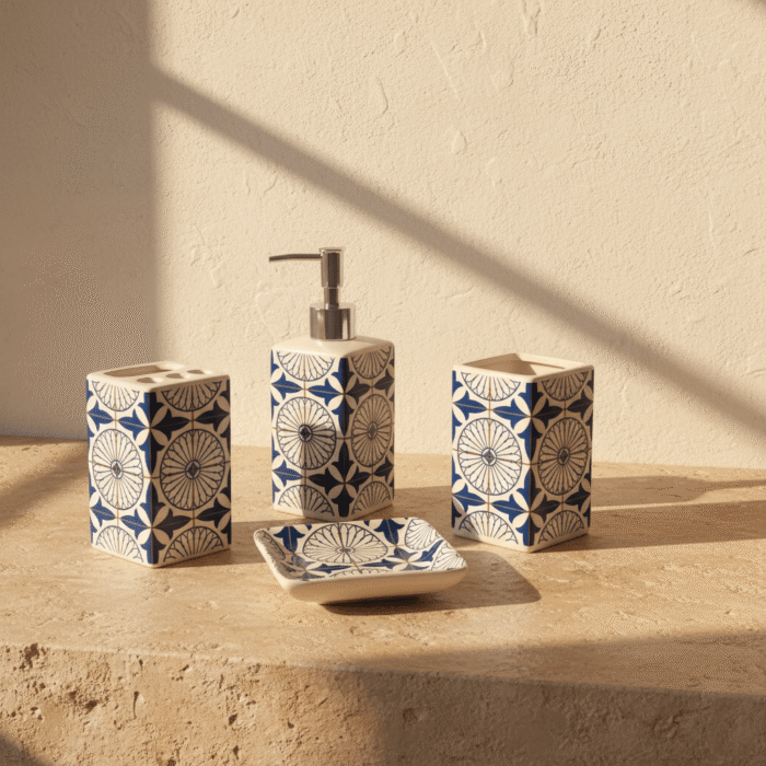 Patterned Ceramic Bathroom Accessory Set – 4 Pieces (3)
