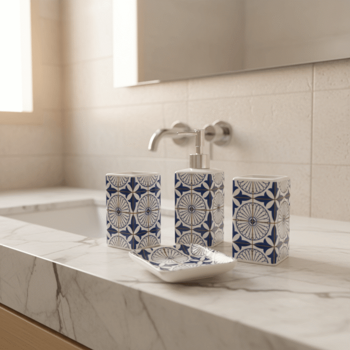 Patterned Ceramic Bathroom Accessory Set – 4 Pieces (4)