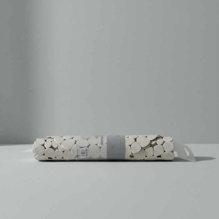 Soft cream pebble bathroom mat with textured modern design, cream pebble bathroom mat, available at Mint LB Zahle Lebanon