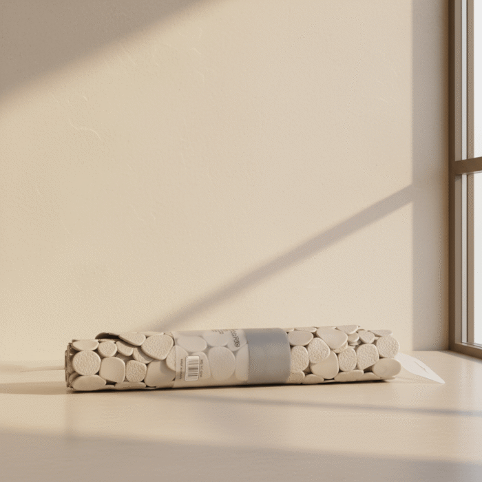 Pebble-Texture Polyester Bathroom Mat – White (2)