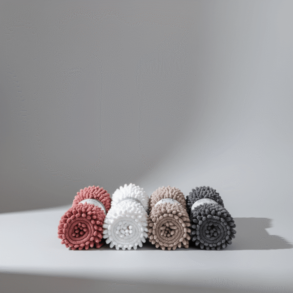 Textured multi-color bubble bathroom mat, plush surface in blush pink, white, beige, and charcoal, available at Mint LB Zahle Lebanon