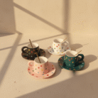 Polka Dot Ceramic Coffee Cup Set (2 Cups + 2 Saucers) (4)