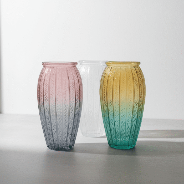 Ribbed glass flower vase in white and multicolor from Mint LB Zahle