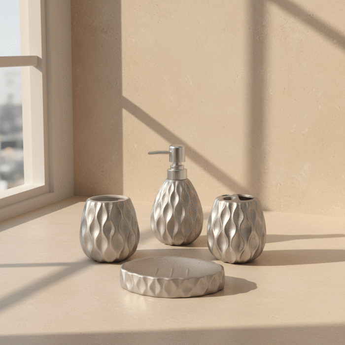 Sculpted Ceramic Bathroom Set – 4-Piece Textured Design (3)