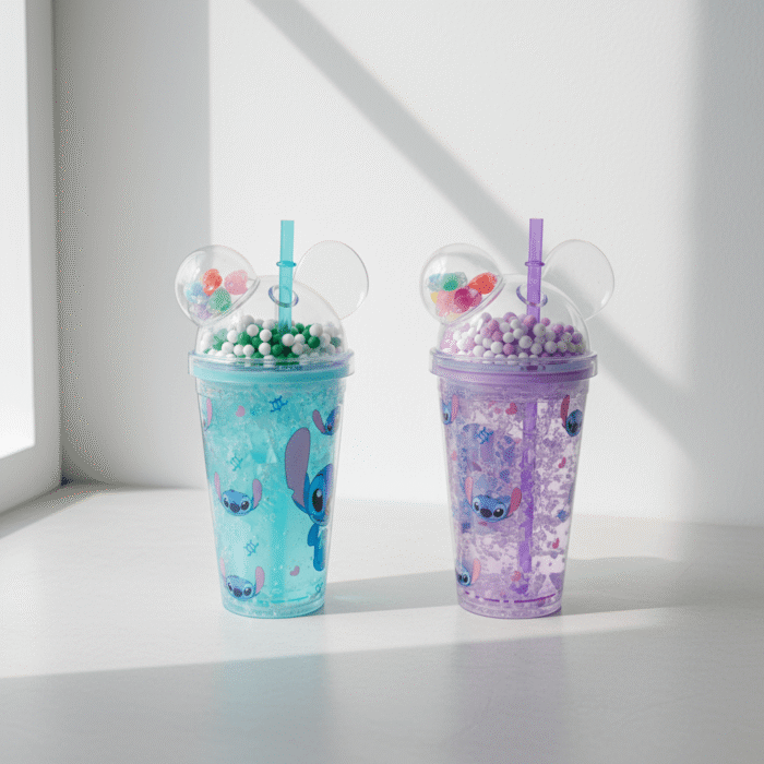 Stitch Dome Water Cup with Floating Beads & Straw (1)