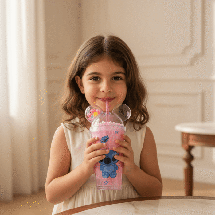 Stitch Dome Water Cup with Floating Beads & Straw (14)