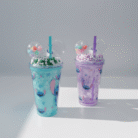 Playful blue and purple Stitch dome cups with mouse-ear domes and floating beads, blue purple Stitch dome cups available at Mint LB Zahle Lebanon