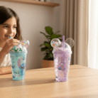 Stitch Dome Water Cup with Floating Beads & Straw (3)
