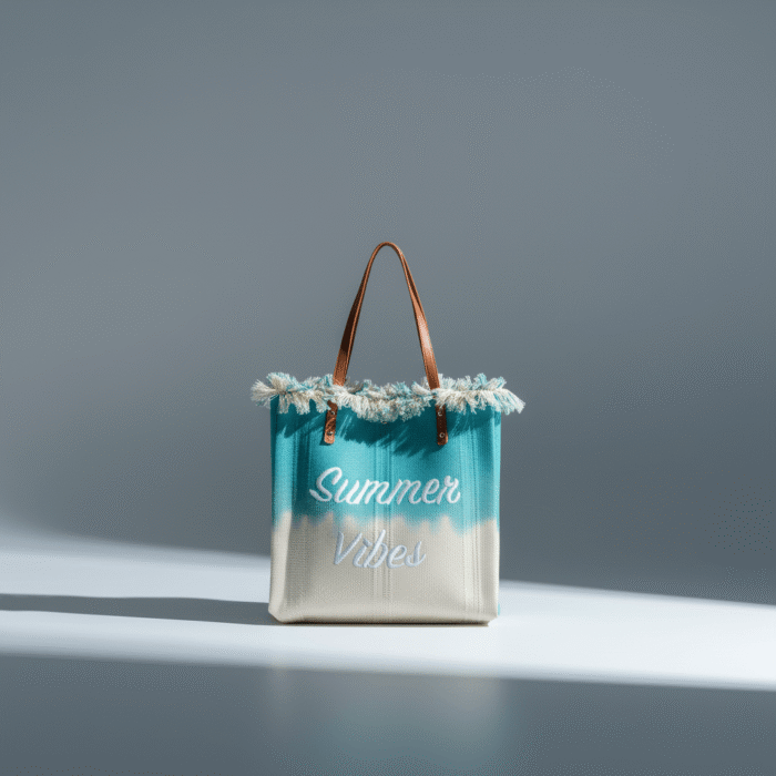 Summer Vibes Fringe Beach Tote – Teal & Sand (2)