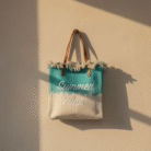 Summer Vibes Fringe Beach Tote – Teal & Sand (3)
