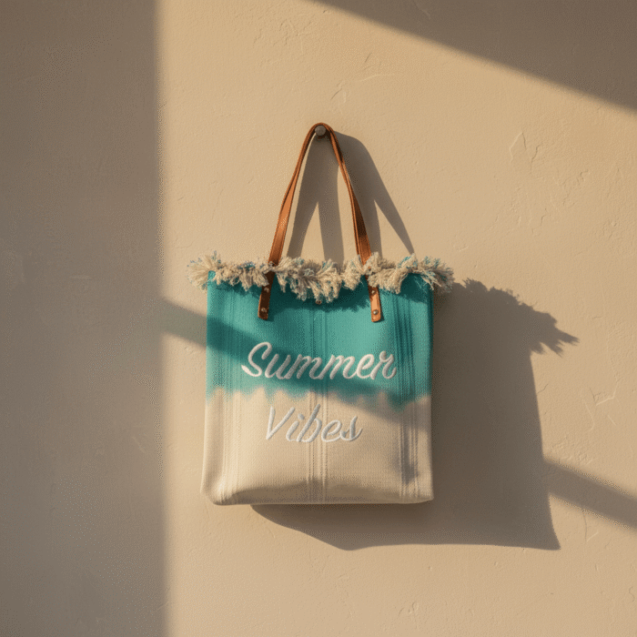 Summer Vibes Fringe Beach Tote – Teal & Sand (3)