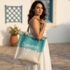 Summer Vibes Fringe Beach Tote – Teal & Sand (4)