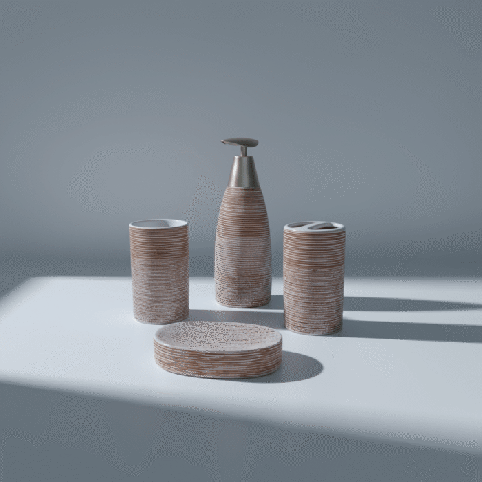 Textured Ceramic Bathroom Accessory Set – 4 Pieces (2)