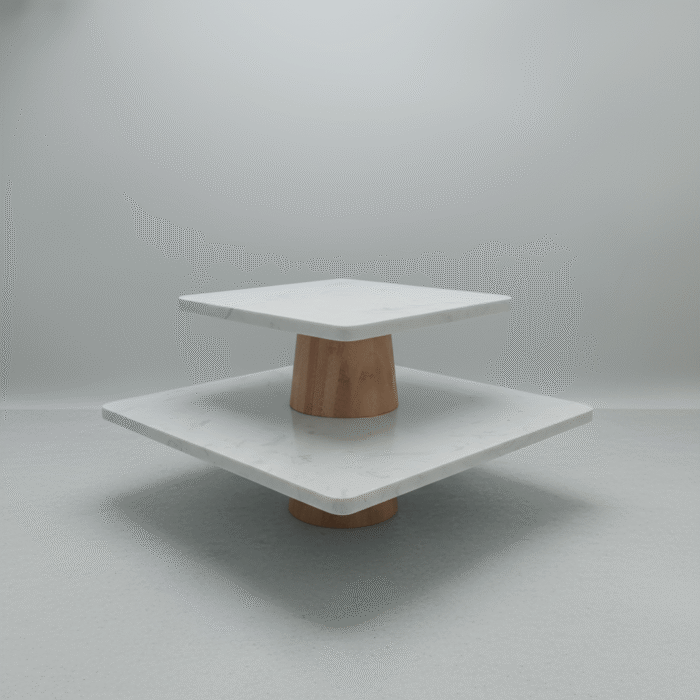 Two-Tier Marble & Wood Display Stand (1)