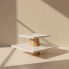Two-Tier Marble & Wood Display Stand (2)