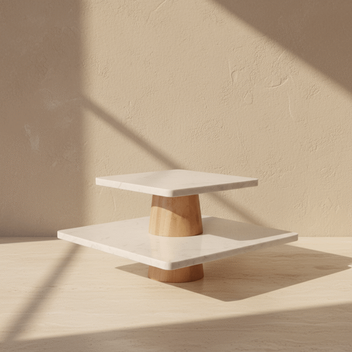 Two-Tier Marble & Wood Display Stand (2)