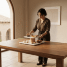 Two-Tier Marble & Wood Display Stand (3)