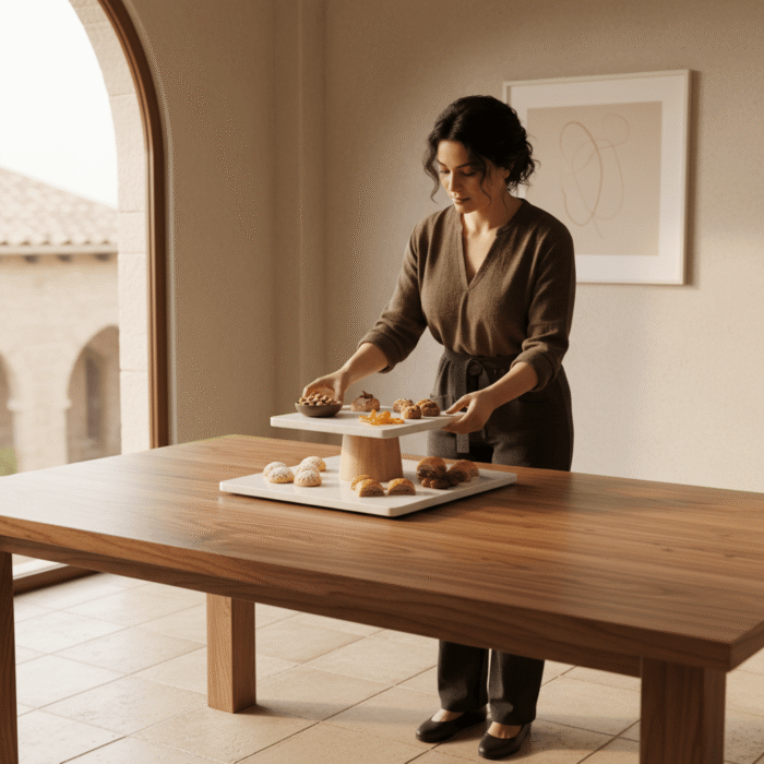 Two-Tier Marble & Wood Display Stand (3)