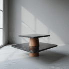 Modern black two-level display stand with square marble-look surfaces and smooth natural base, black two-level display stand, available at Mint LB Zahle Lebanon