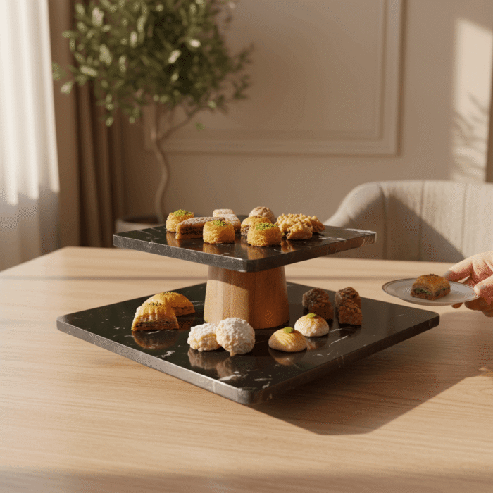 Two-Tier Marble & Wood Display Stand (6)