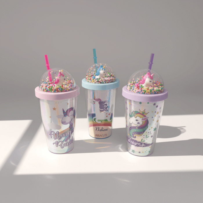 Unicorn Dome Water Cup with Floating Beads & Straw (2)
