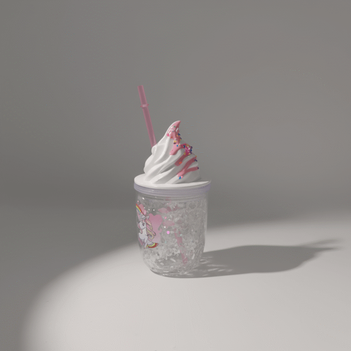 Unicorn Ice Cream Water Cup – Double Layer Glitter Cup with Whipped Lid & Straw (12)