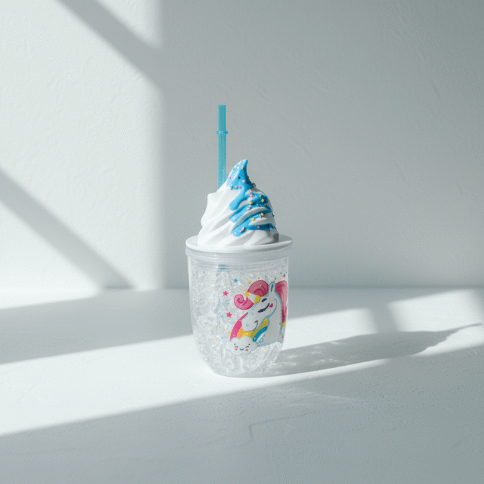 Unicorn Ice Cream Water Cup – Double Layer Glitter Cup with Whipped Lid & Straw (3)