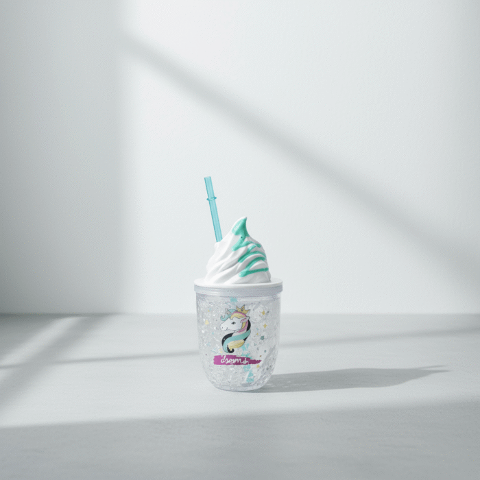 Unicorn Ice Cream Water Cup – Double Layer Glitter Cup with Whipped Lid & Straw (6)