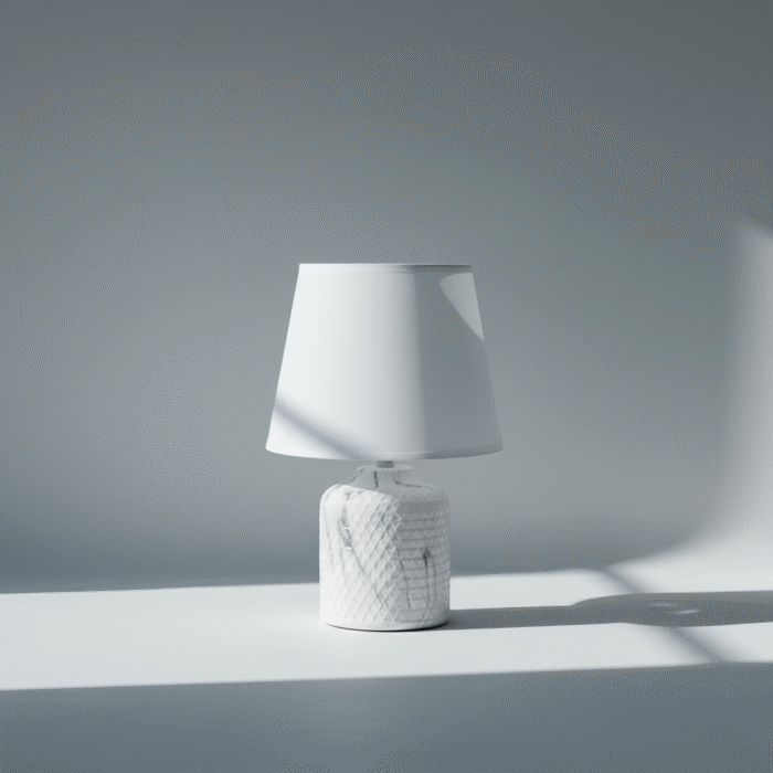 Modern white accent table lamp with textured base and crisp fabric shade, white accent table lamp, available at Mint LB Zahle Lebanon