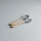 Wood & Silicone Baby Spoon & Fork Set – Gray (1)