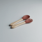 Wood & Silicone Baby Spoon & Fork Set – Red (1)