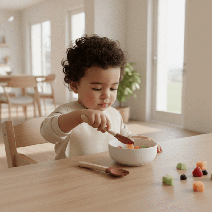 Wood & Silicone Baby Spoon & Fork Set – Red (2)